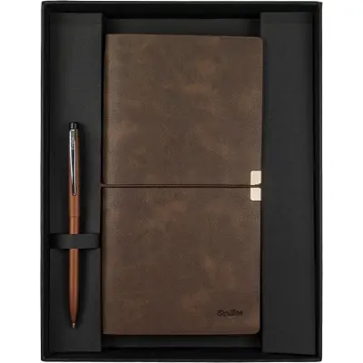 SCRİKSS SD700-C2-B TOLEDO PREMIUM DEFTER C7 KAHVERENGİ & F108 BRONZ TÜKENMEZ KALEM SETİ